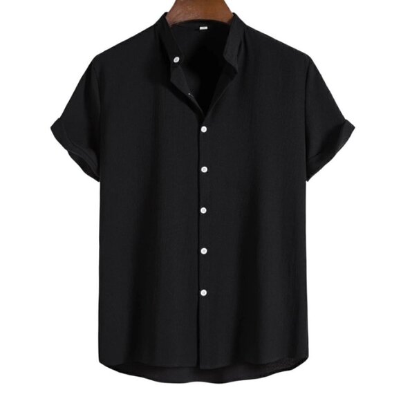 Black Preppy Mens Solid Button Up Shirt - Picture 1 of 4